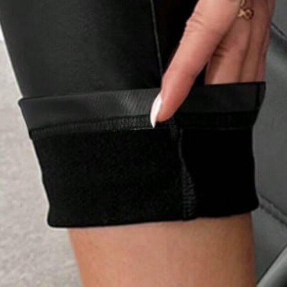 Black Casual Women's Thermal Lined Stretchy Footless faux leather Leggings - Picture 8 of 9